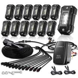 LEDMIRCY R4 Pure White LED Rock Lights Kit with Roker Switch Wire Harness 12PCS Rock Lights White for Offroad Trucks ATV UTV SUV Underglow Lights Trail Rig Lights Under Body High Power Waterproof