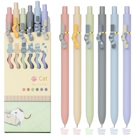 Ddaowanx Cat Gel Pens, 6 Assorted Colors 0.7mm Cute Colored Pens Fine Point Smooth Writing,Kawaii Office School Supplies,Cat Gifts for Women(6 Pcs Cat, Multicolor)