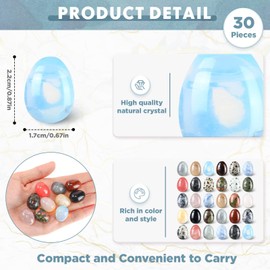 30 Pieces Worry Stones Egg Rock Crystal Gemstone Polished Mineral Rock Egg Stones Pocket Palm Chakra Crystal for Anxiety Relief Meditation Reiki Balancing Easter Decor(Classic Color)