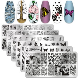 DANNEASY 6 Pieces Nail Stamp Flower Butterfly Leaf Nail Stamping Abstract Nail Stencils Stamping Plates for Nails Manicure Template Nail Art Tools DIY Nails Accessories (Nature Series)
