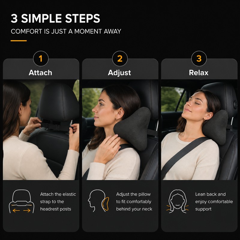 Memory Foam Car Neck Pillow for Driving – Adjustable Headrest