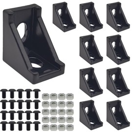 10 Set Black 2020 Series Aluminum Extrusion Profile Corner Bracket, L Shape Connectors wtih 20 Pcs M5 T Slot Nuts + 20 Pcs M5 Hex Bolts for 1/4 20/20 V T Slot Rail Perfil Extruded Aluminum Connect