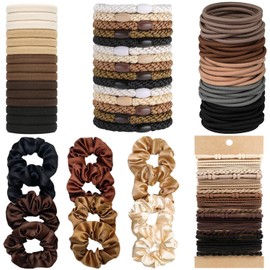 Hair Ties No Damage Seamless Hair Accessories for Women High Elastic Ponytail Holders Silk Satin Hair Scrunchies Boho Hair Ties in5 Styles Ponytail Holders for Girls with Thick and Thin Hair(Brown)