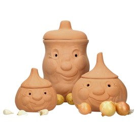 MamboCat Terracotta Clay Pots, Storage Jars Set, Potato, Onion, Garlic Pots Set with Lid. Onions, Potatoes, Garlic Storage Containers. Potato, Onion Pot, Garlic Pot, Garlic Pot Set