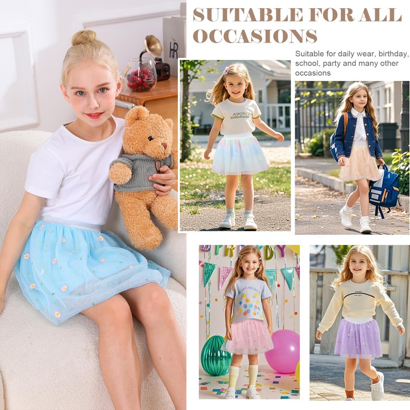 Bezioner Skirts for Girls Embroidered Tulle Skirt Children 4 Layers
