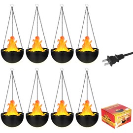 8 Pcs Halloween 3D Fake Fire Lamp 110vArtificial Hanging LED Campfire Light