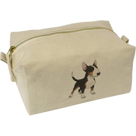 'White & Black Brindle Bull Terrier Dog' Canvas Wash Bag/Makeup Case (CS00044002)