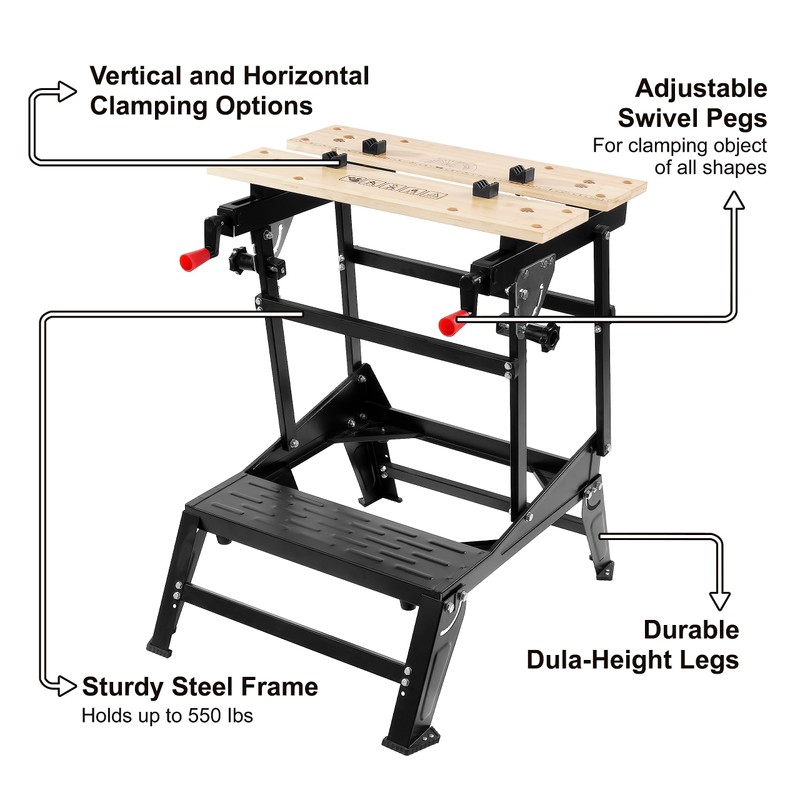 Elevon Multifunctional Workbench, Portable Foldable Workbench, Supports 550 lbs with