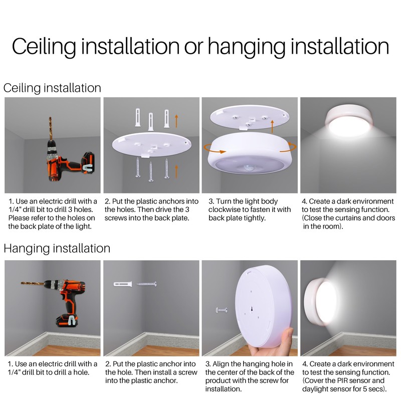 STAR-SPANGLED 6.3” Motion Sensor Ceiling Light Indoor 3 AA or