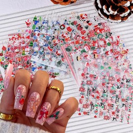 30Pcs/Set Glitter Christmas Nail Sticker 3D Self- Adhesive Nail Decals with Cute Penguin Deer Snowman Snowflake Elk Santa Claus Design Xmas Nail Art Stickers for Women Winter Holiday Nail Decorations