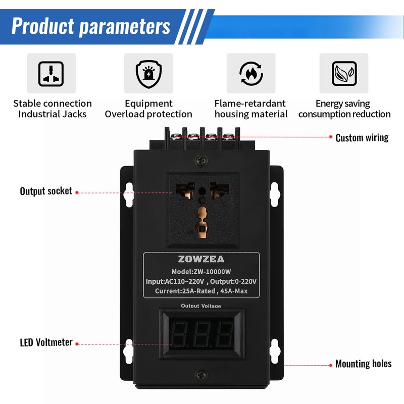 ZOWZEA 10000W Variable Speed Controller SCR Voltage Controller Fit for