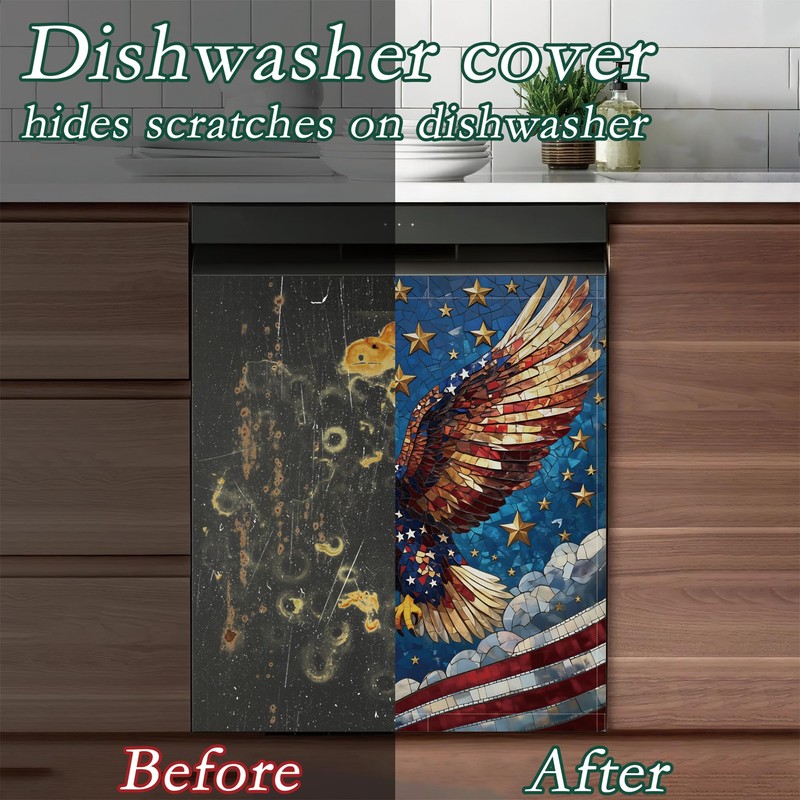 Bald Eagle Dishwasher Magnets Decorative Cover,4th of July Waterproof Magnetic