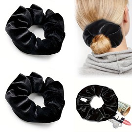 XINCHENG 2 Pcs Scrunchie with Zip Pocket, Elastic Hidden Pocket Hair Ties, Velvet Hair Scrunchies, Stash Scrunchie for Putting Keys Small Items Women Girls Hair Accessories
