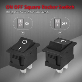 DaierTek Mini ON and Off Rocker Switch 12V 20A T85 2 Pin SPST Small ON Off 120V 10A Rocker Toggle KCD1 Switch Pre-Wired Black for Automotive, Car -10Pack