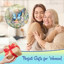 FLAGWIX Butterfly Wind Spinners Outdoor - 3D Butterflies Stainless Steel Metal Wind Spinners 12 in - Mothers Day Birthday Gifts for Mom Grandma, Butterfly Gifts for Women, Yard Decorations Outdoor