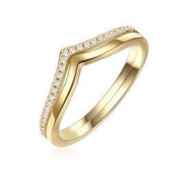 Glanzstücke München Women's Set of 2 925 Sterling Silver Yellow Gold-Plated 14 Carat Zirconia White Silver Ring, 60, Cubic Zirconia