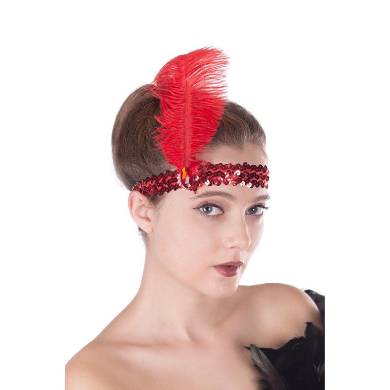 Luckygift 1920s Flapper Headband Ostrich Feather Headpiece Roaring 20's Party