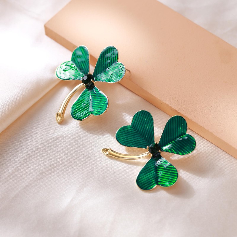 EVER FAITH St Patricks Day Clover Earrings Green Clover Irish