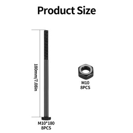 M10 Hex Screws with Nuts, Hex Screws with Shaft, Galvanised Machine Screws, Partially Threaded Screws, Hex Screws for Metal Construction, Car (M10 x 180 mm, Black)