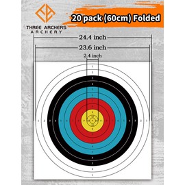 THREE ARCHERS 20pcs Targets Paper Standard Archery 60cm 10 Ring Bow and Arrow Targets for hunting & shooting Archery Accessories for Target Practice