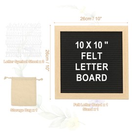 PATIKIL Felt Letter Board, 10x10Inches Black Wooden Changeable Message Board with Storage Bag Stand for Kitchen Menu Classroom Farmhouse Decor Notes, White Letter