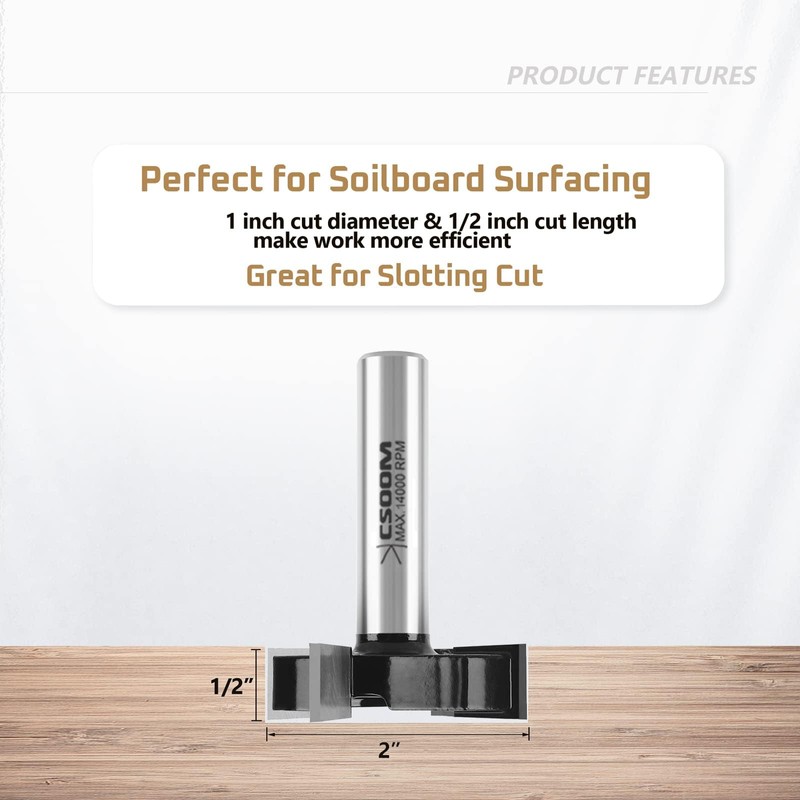 CSOOM 3PCS CNC Spoilboard Surfacing Router bit, 1/2'' Shank,1/2'' Cut