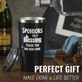 Onebttl Sponsor Gift Tumbler - 20oz Double Wall Vacuum Insulated Stainless Steel Cup with Lid, Confirmation Sponsor Gift for Men - Blessing Black