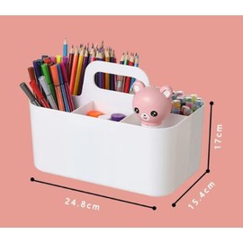 giteo bedding Desk Organizer with Handle, 2 Pcs Plastic 5-Compartmen Storage Caddy, Stackable Portable Container for Bathroom, Office, Craft, Cupboards (White)