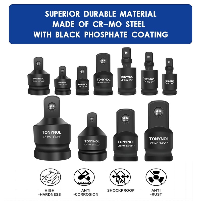 TONYNOL 11pcs Impact Adapter and Reducer Set and Universal Joint