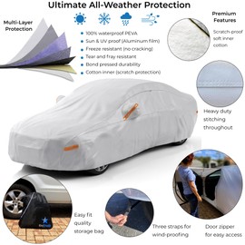 EzyShade 10-Layer Car Cover Waterproof All Weather. See Vehicle Size-Chart for Accurate Fit. Outdoor Full Exterior Covers for Automobiles Sedan Hatch SUV Rain Sun Protection. Size A2 (See SizeChart)