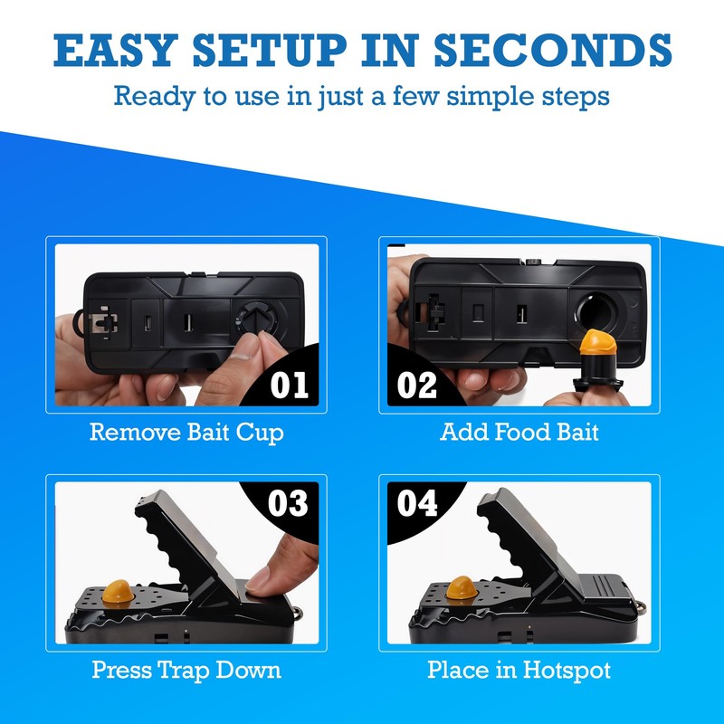 PestGuardX Mouse Traps Indoor - 6-Pack Reusable, Sanitary Snap Traps