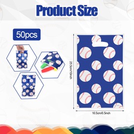 50pcs Baseball Gift Bags, Baseball Themed Party Treat Bags Full of Baseballs Style Sport Party Favor Supplies for Festival Birthday Presents Packing Candy Snack Goodie