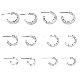 AIMCOO 925 Sterling Silver Hoop Earrings Set for Women, Lightweight Chunky Small Hoop Hypoallergenic Earrings, Trendy Cute Teardrop Twisted Huggie Hoops Earrings Jewelry Gifts for Women (6 pairs)