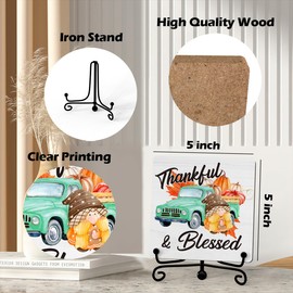 Thanksgiving Decorations For Home Office, Thanksgiving Table Decor, Fall Decorations For Home, Thankful Blessed Sign, Fall Pumpkin Wooden Plaque With Stand (K09)