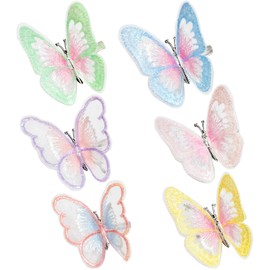 Berfutall-3D Butterfly Decorations, Set of 12, Iridescent Hair Clips and Christmas Tree Ornaments, Pastel Rainbow Colors