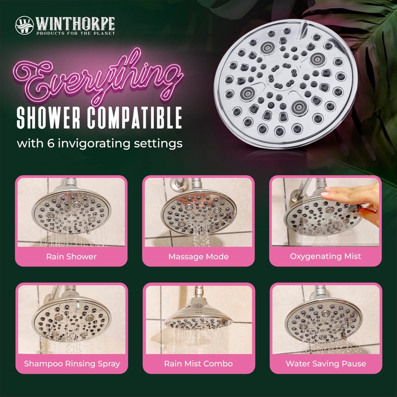 Winthorpe Pause Everything Shower Head with 6 Settings including Trickle