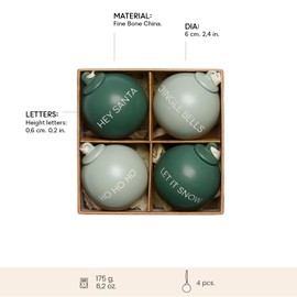 Design Letters Set of 4 Christmas Baubles | Danish Design Christmas Decorations | Christmas Tree Baubles & Tree Decorations | Christmas Decoration | Reusable Christmas Ornaments | 60 mm