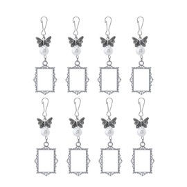 Hobbspring 8Pcs Silver Wedding Bouquet Photo Pendant Rectangle Open Bezel Pendants Photo Frame Brooch Memorial Pendant with Butterfly and Pearl Embellishment for Jewelry Making Wedding Decoration