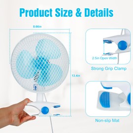 Wilytyres Clip On Fan Oscillating, 2 Speeds Quiet Clamp Fan, Auto Shaking Fans with Clip for Bed, Desk, Office, Home, 3.94FT Cable Cord(8.66in x 13.4in)
