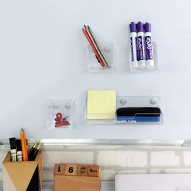 MyGift Premium Clear Acrylic Magnetic Dry Erase Whiteboard Marker Holder Cube Set with 1 Tray and 3 Detachable Boxes