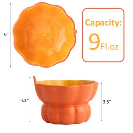 Yeexoxow Cute Pumpkin Shaped Cat Bowl, Ceramic Raised Cat Bowl for Food or Water, Anti Vomiting & Whisker Friendly, 9 oz Small Elevated Cat Dish for Indoor Flat Faced Cats and Kitten