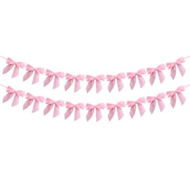 2pcs Bow Garland Banner, Pink Ribbon Bow Banner Stylish Coquette Decor for Baby Shower Birthday Party Bachelor Decoration
