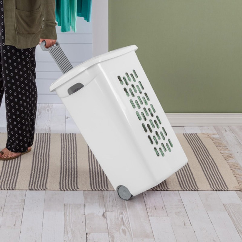 Sterilite 3-Pack Ultra Wheeled Hamper, Laundry Basket w/ Flip-Top Lid