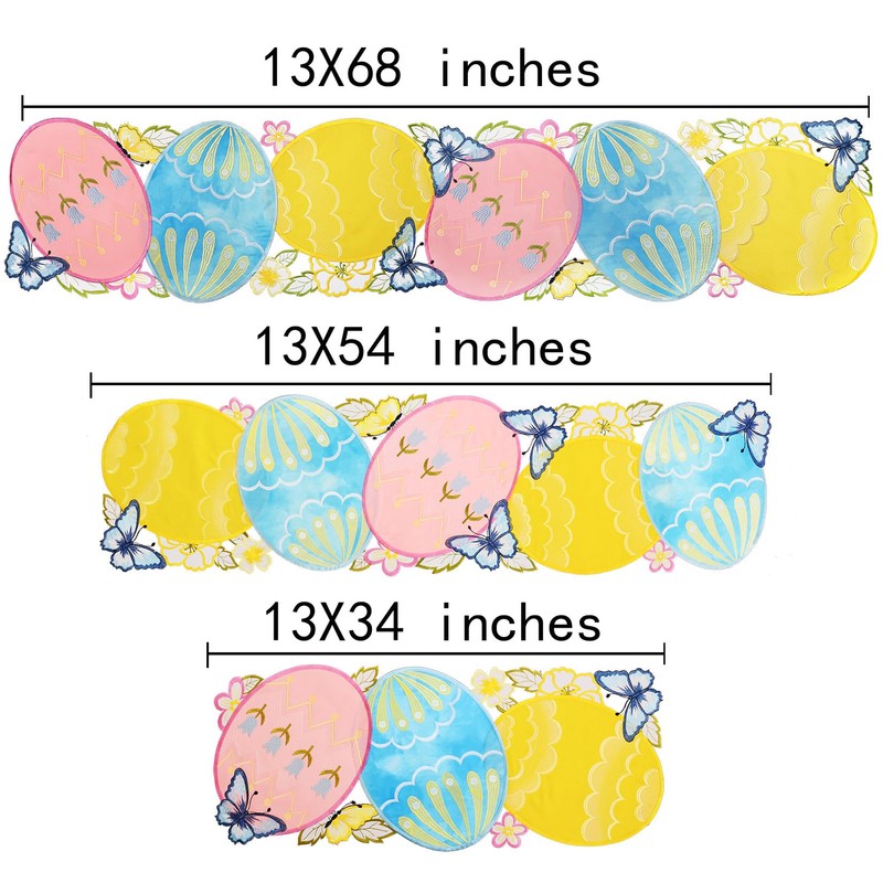 Grelucgo Embroidered Easter Eggs Table Runner, Spring Seasonal Dining Table