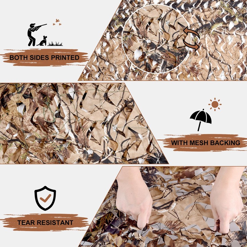 Camohute Camo Netting Camouflage Netting, with Mesh Backing, Both Sides