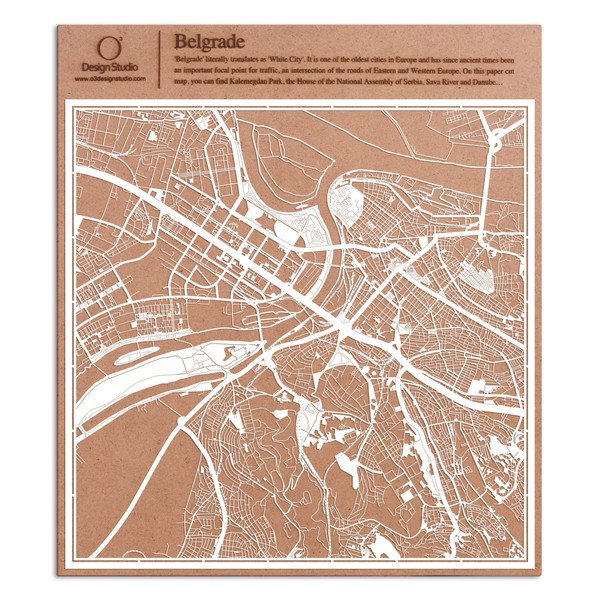 Belgrade Paper Cut Map White 30x30 cm Paper Art