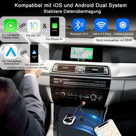 eMjollRay 2025 CarPlay Wireless Adapter and Android Car Wireless Adapter 3 in 1 with USB C/A/Female Plug & Play Wired to Wireless Adapter for Cars from 2017 with Wired Carplay/Android Car