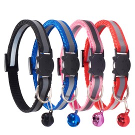 D-BUY 4 Pcs Cat Collars with Bell, Breakaway & Reflective, Nylon, 4 Colors, 7-12 Inch, Unisex, Small Breeds