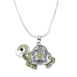 Falari Turtle Pendant Necklace Rhinestone Crystal Rhodium High Polished J0127