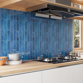 VaryPaper Sea Blue Peel and Stick Backsplash for Kitchen 10 Sheets 12''x12'' Renter Friendly 3D Stick on Backsplash Tile Waterproof Self Adhesive Vinyl Back Splash Sticky Tiles for Walls Bathroom